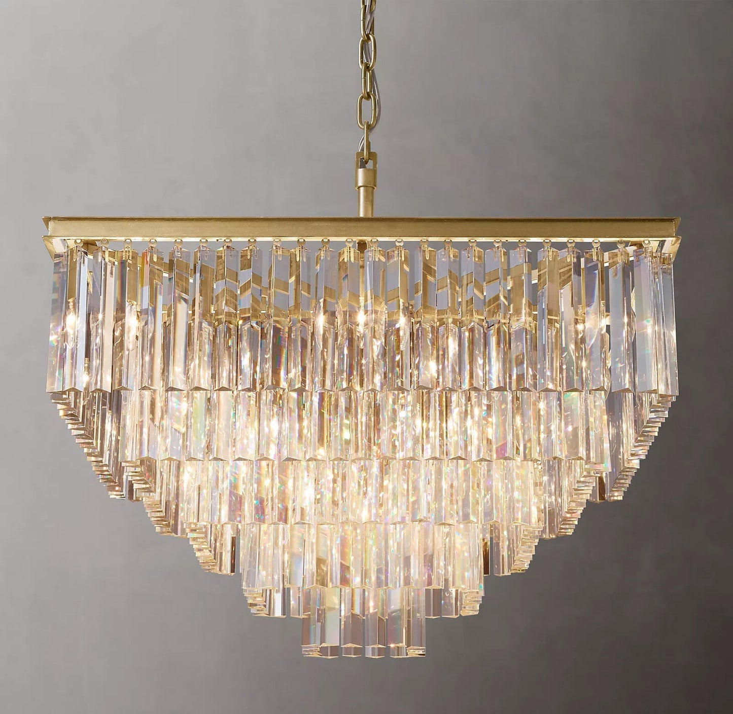 1920s Odeon Multi-Tier Crystal Square Chandelier - 34” Indoor Lighting