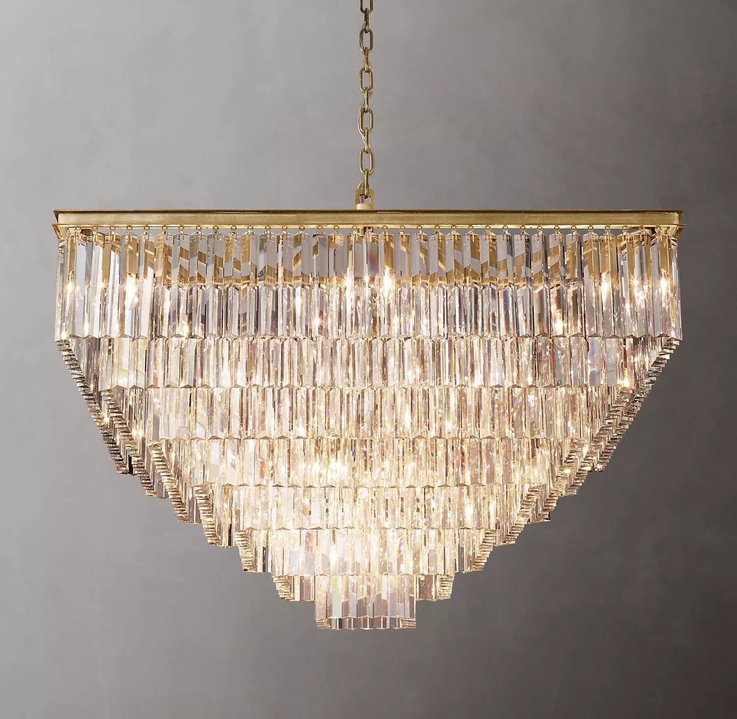 1920s Odeon Multi-Tier Crystal Square Chandelier - 47” Luxury Lighting