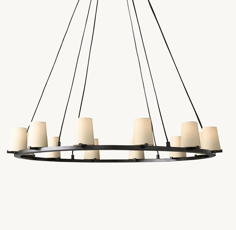 Cielle Round Chandelier White Fabric 48'',Modern Island Chandelier