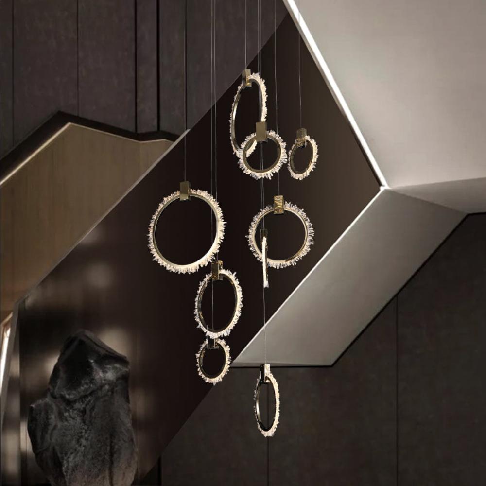 Mamie Rock Crystal 12 Rings Staircase Chandelier, Interior Decoration Chandelier