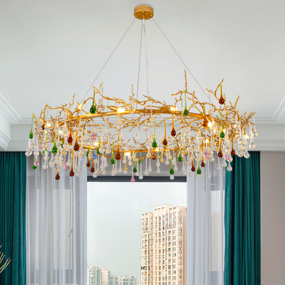 Louise Colorful Crystal Raindrop Branch Chandelier