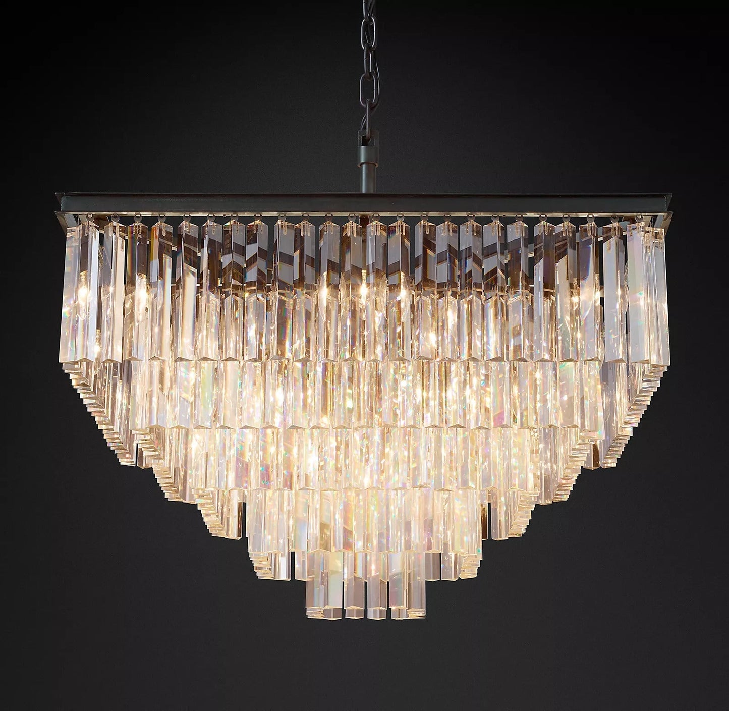 1920s Odeon Multi-Tier Crystal Square Chandelier - 34” Indoor Lighting