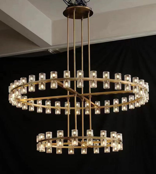 Arcachones 60" LED Round Two-Tier Chandelier - Modern Brass Lighting Fixture