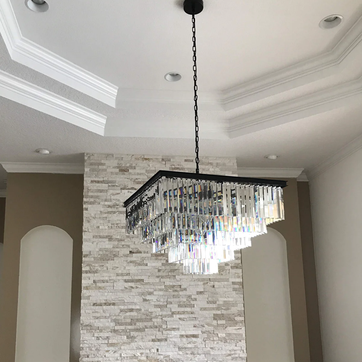 1920s Odeon Multi-Tier Crystal Square Chandelier - 34” Indoor Lighting