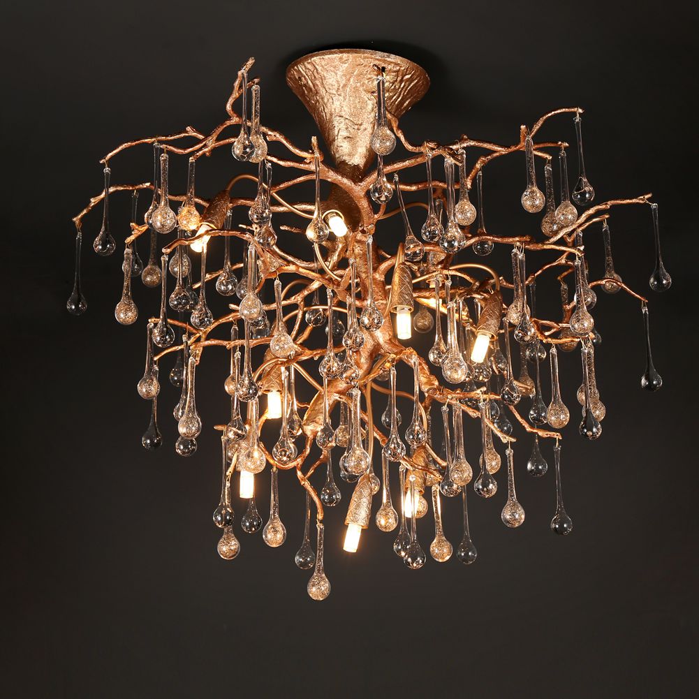 Modern Branch Ceiling Light with Crystal Dew Drop (Gold Inside)