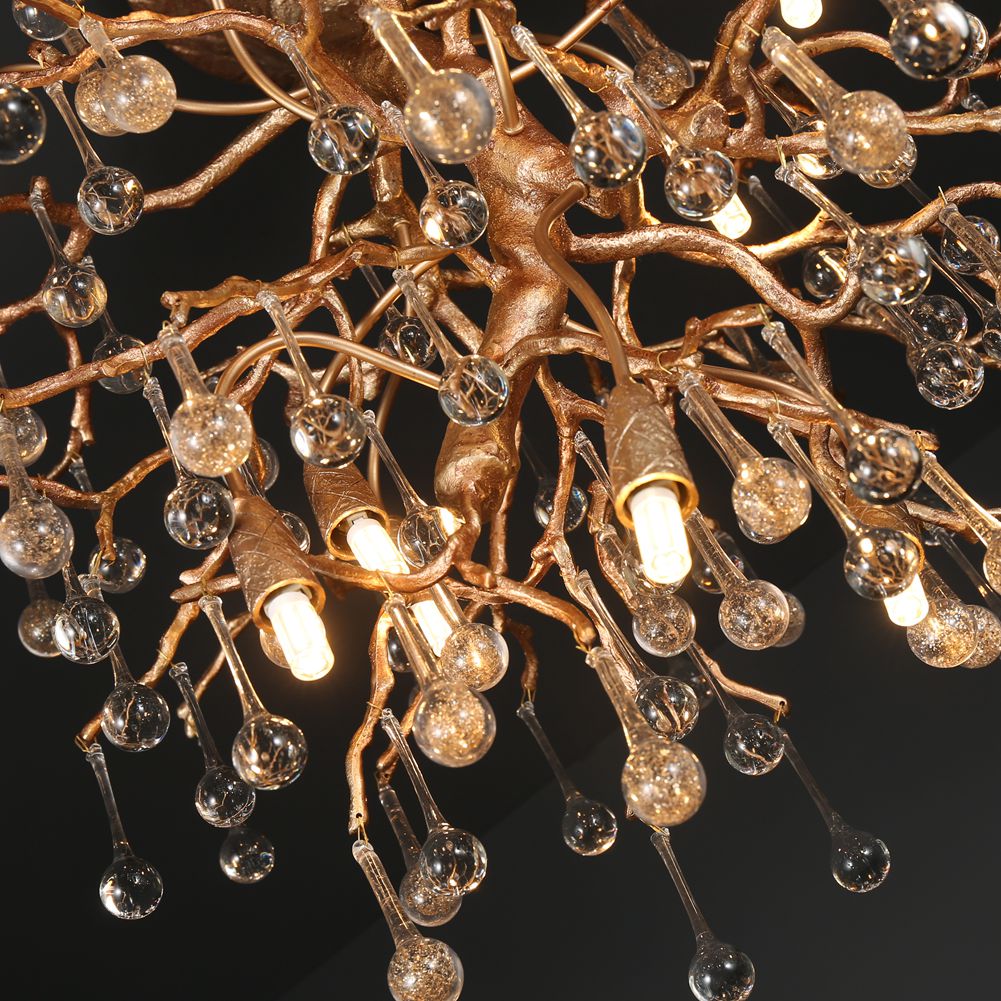 Modern Branch Ceiling Light with Crystal Dew Drop (Gold Inside)