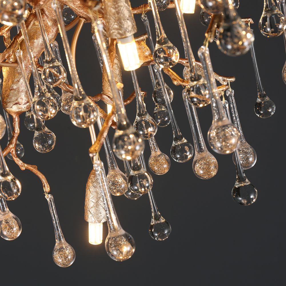 Modern Branch Ceiling Light with Crystal Dew Drop (Gold Inside)