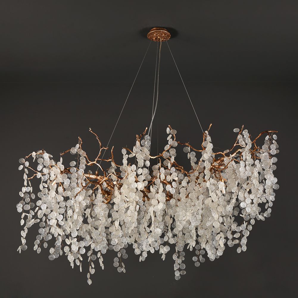 Modern Branch Chandelier Light With Clear Small Round Leaves