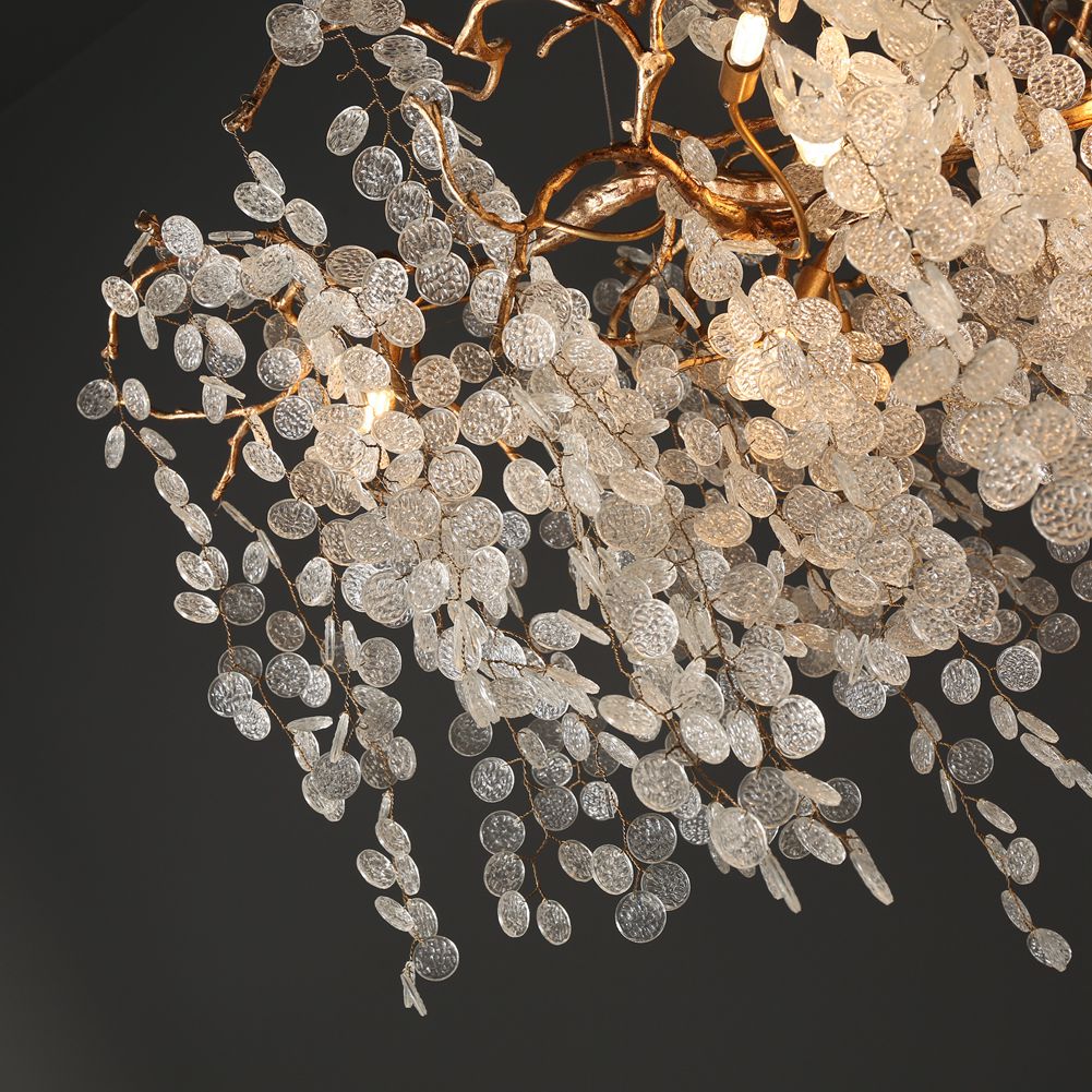 Modern Branch Chandelier Light With Clear Small Round Leaves