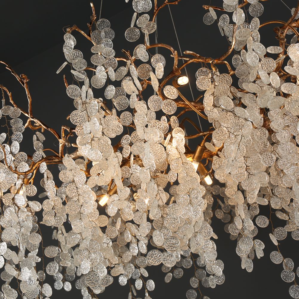 Modern Branch Chandelier Light With Clear Small Round Leaves