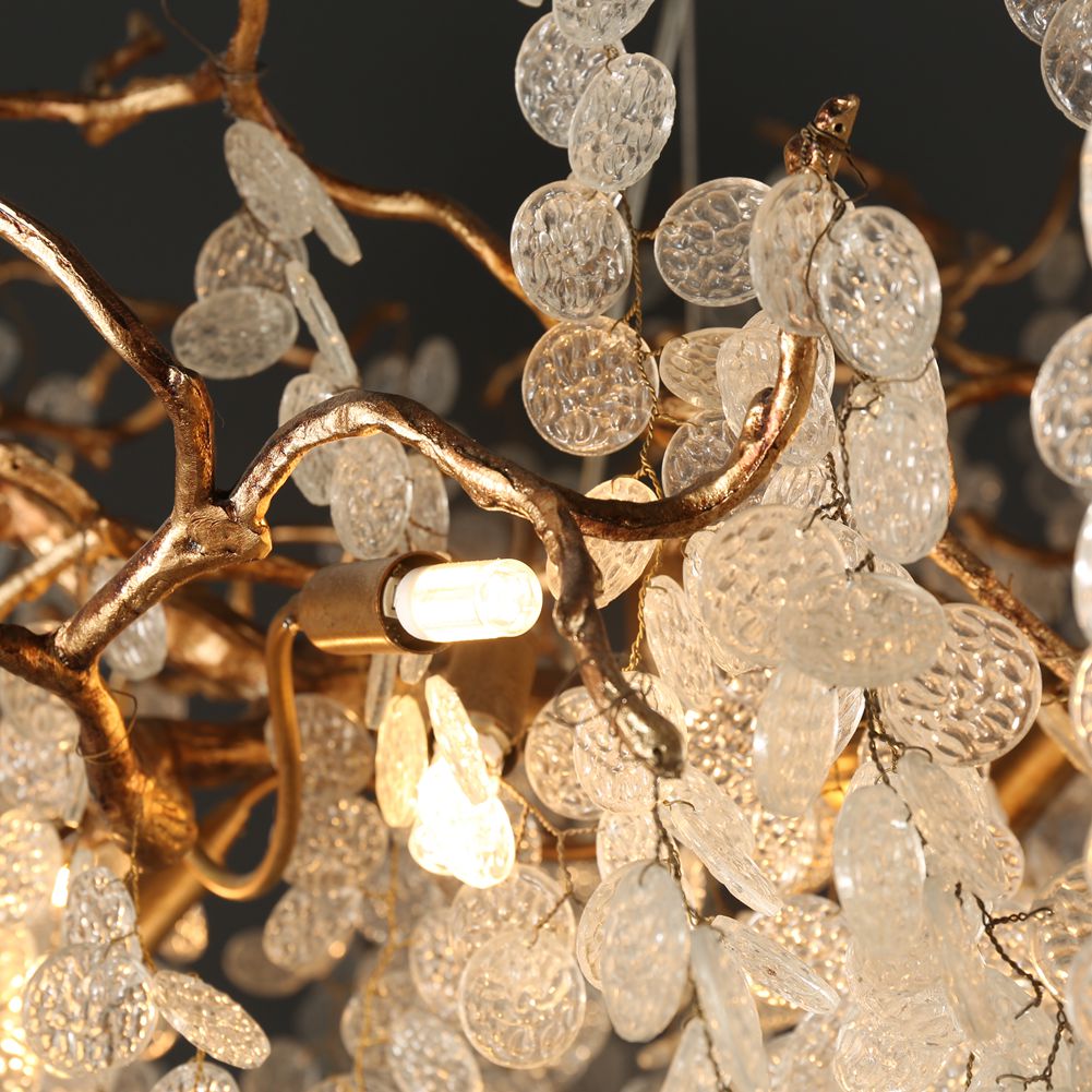 Modern Branch Chandelier Light With Clear Small Round Leaves