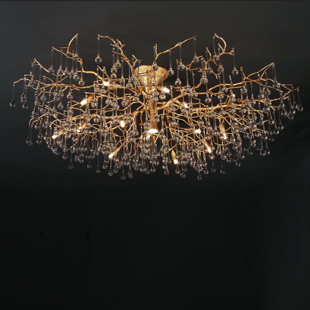 Modern Branch Ceiling Light with Clear Crystal Dew Drop