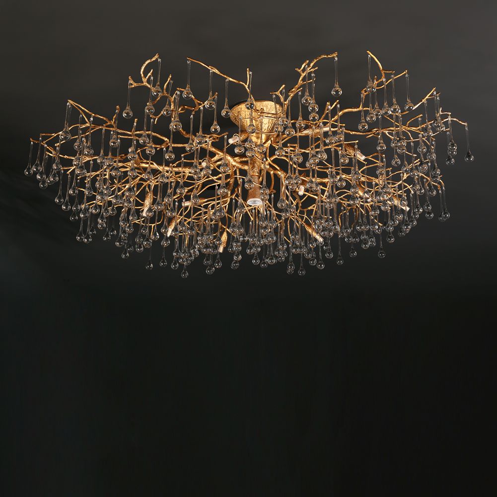 Modern Branch Ceiling Light with Clear Crystal Dew Drop