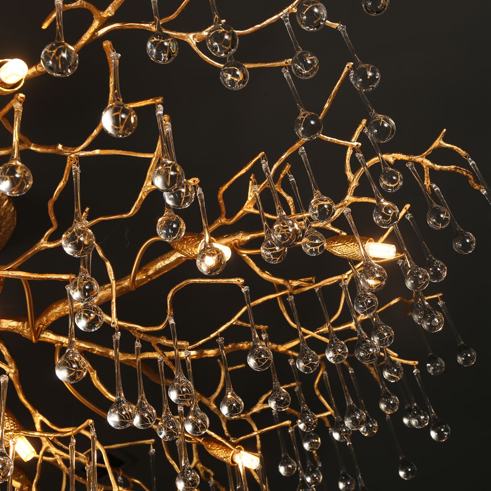 Modern Branch Ceiling Light with Clear Crystal Dew Drop