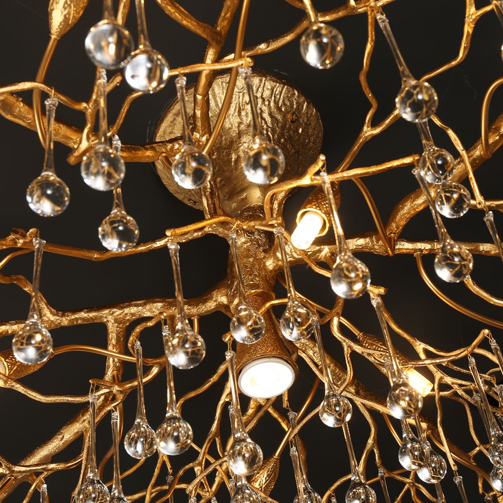 Modern Branch Ceiling Light with Clear Crystal Dew Drop