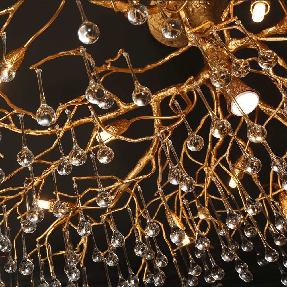 Modern Branch Ceiling Light with Clear Crystal Dew Drop