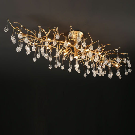 Modern Branch Ellipse Ceiling Light with Clear Crystal Flower Drop