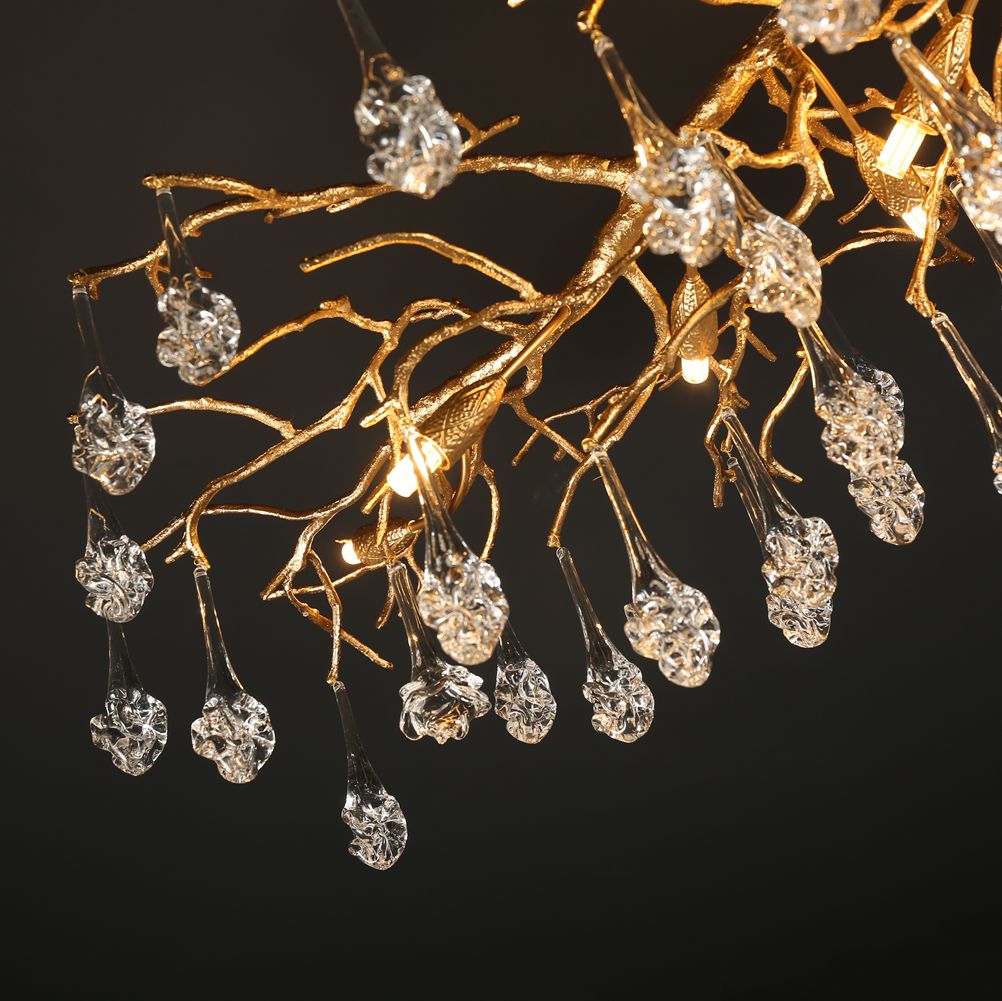 Modern Branch Ellipse Ceiling Light with Clear Crystal Flower Drop