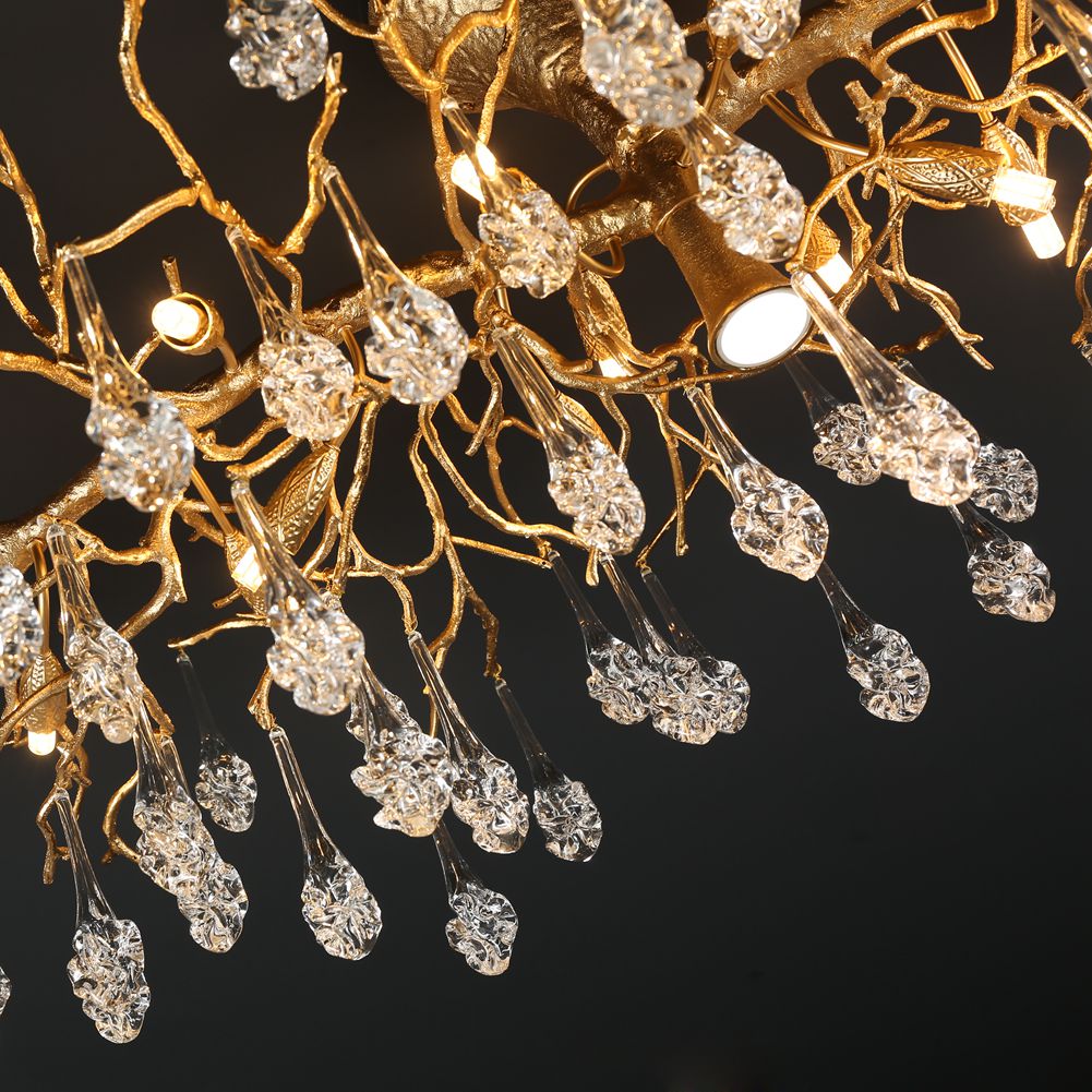 Modern Branch Ellipse Ceiling Light with Clear Crystal Flower Drop