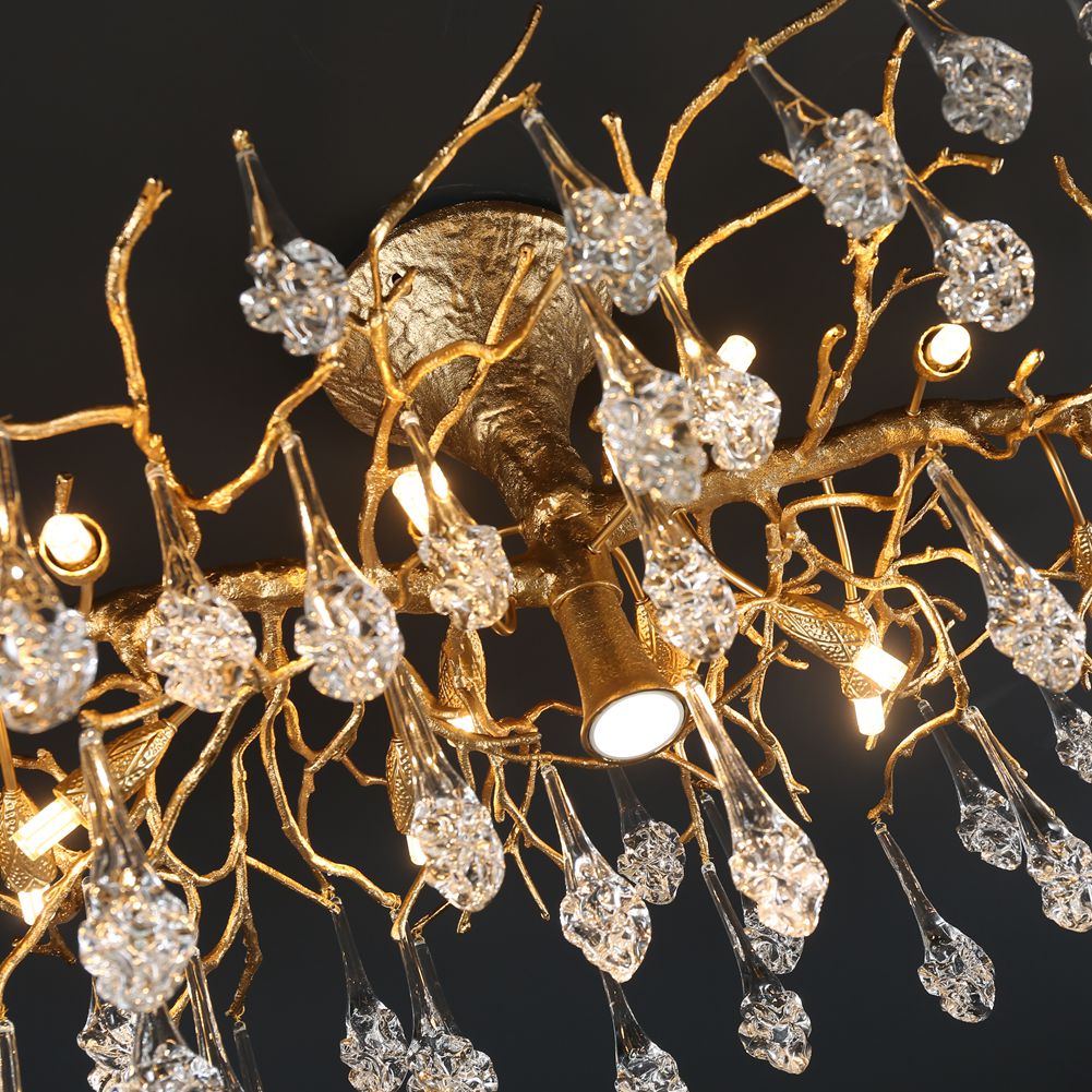 Modern Branch Ellipse Ceiling Light with Clear Crystal Flower Drop