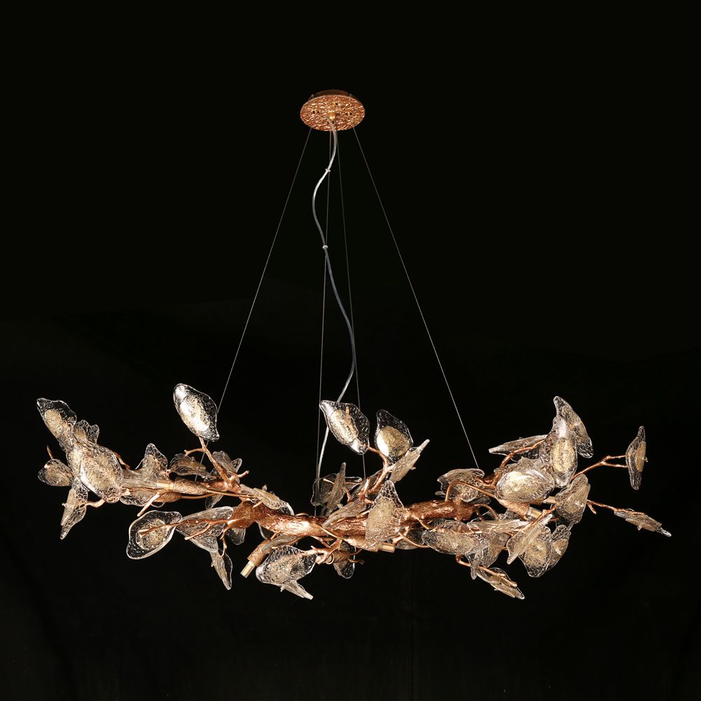 Modern Glass Leaves Branch Long Chandelier Light