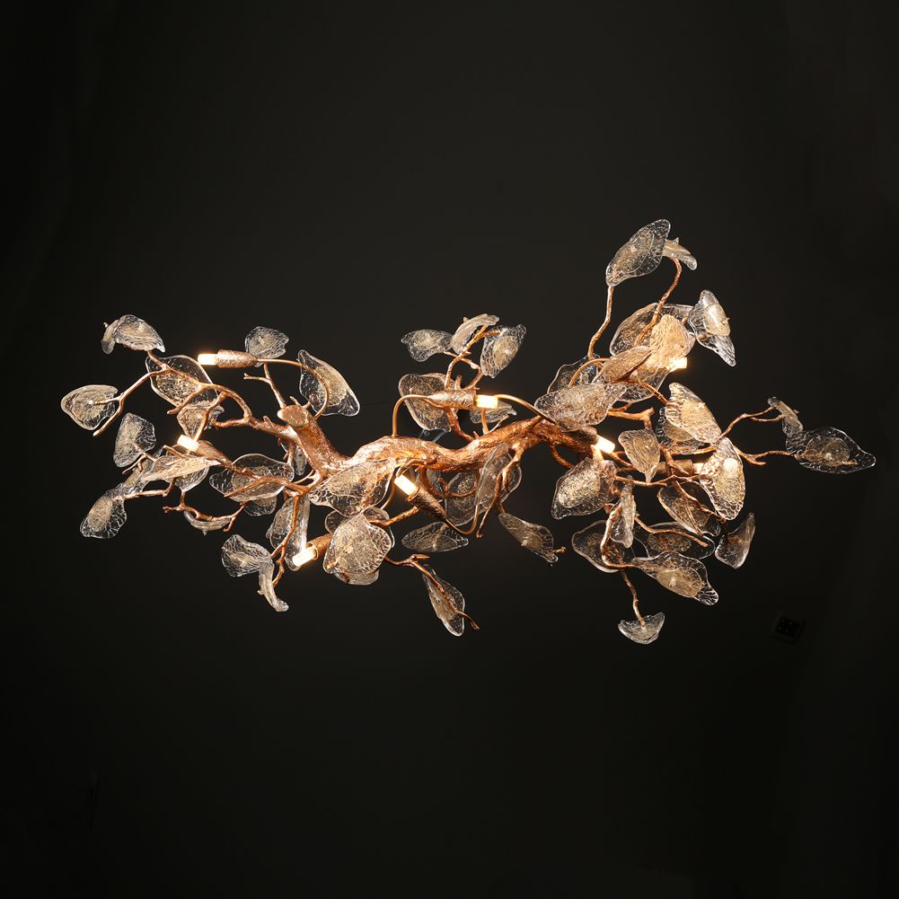 Modern Glass Leaves Branch Long Chandelier Light