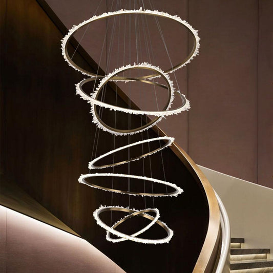 Mamie Multi Rings Rock Crystal Chandelier for Staircase