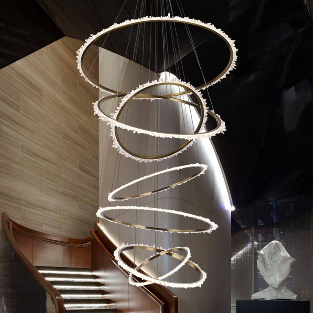 Mamie Multi Rings Rock Crystal Chandelier for Staircase