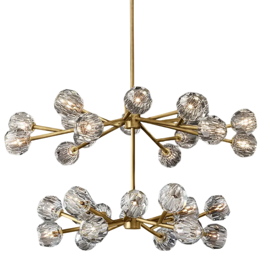 Boule De Cristal Clear Glass Ball Double Layer Round Chandelier Light 48"+36"