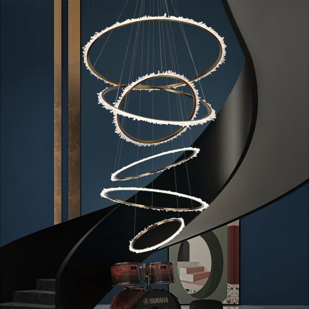 Mamie Multi Rings Rock Crystal Chandelier for Staircase