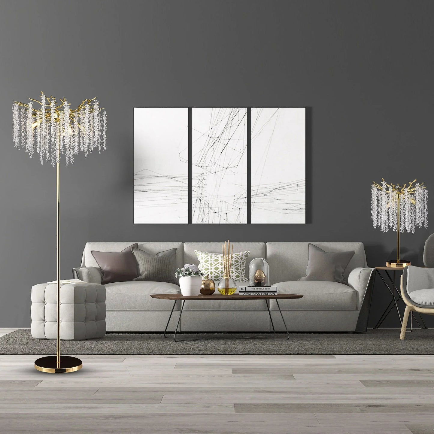 Modern Crystal and Aluminum Chandelier