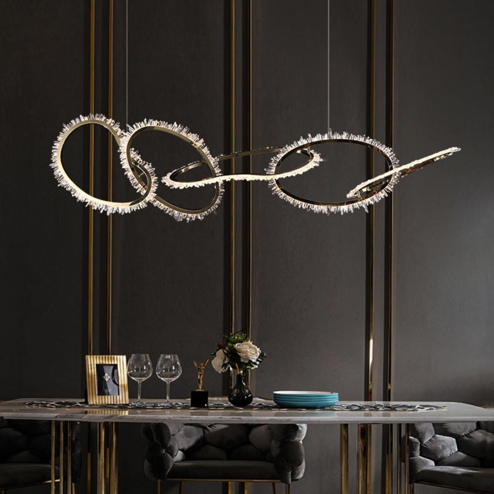 Mamie Rock Crystal 5 Rings Chandelier, Upscale Restaurants Lamp