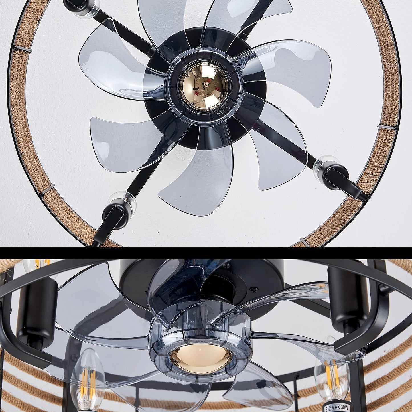 6-Speed LED Ceiling Fan with Remote & Natural Wind Mode,  30W, E12 x4 for living room