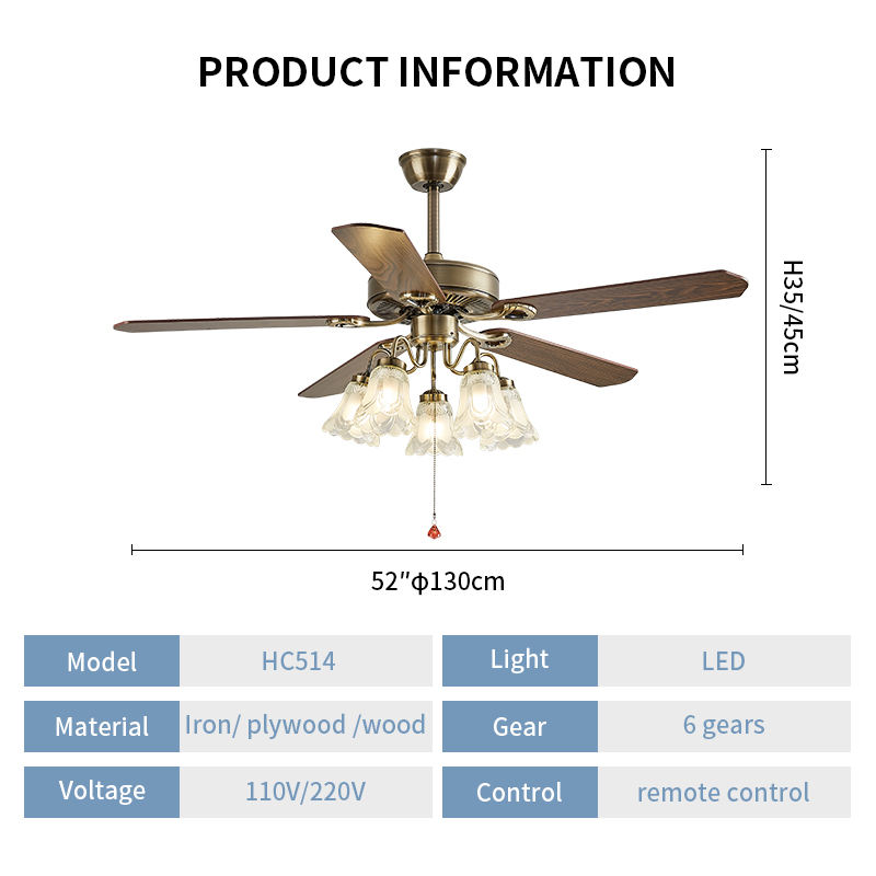 52-Inch Luxury Modern Chandelier Ceiling Fan with LED Light, Silent Motor