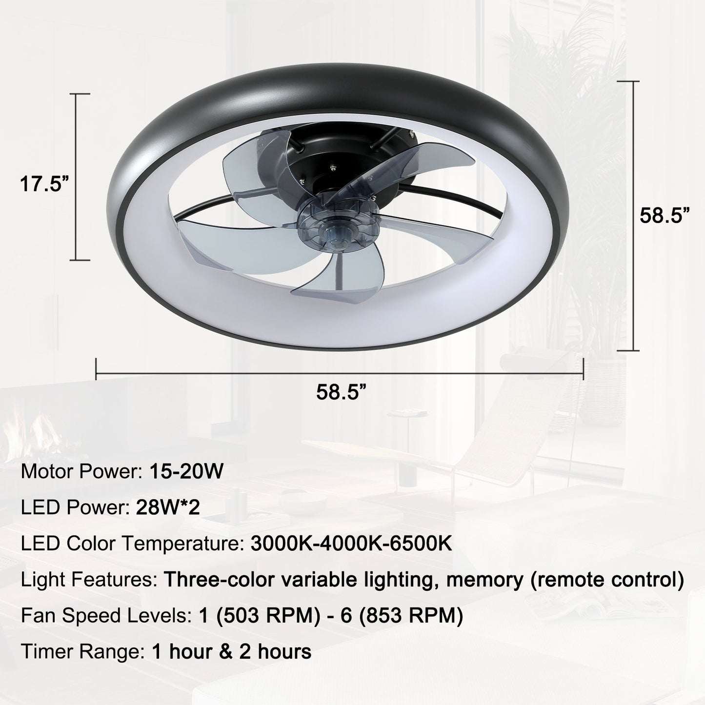 LED Ceiling Fan with Dimmable Light, Reversible Blades & Remote for Living Spaces