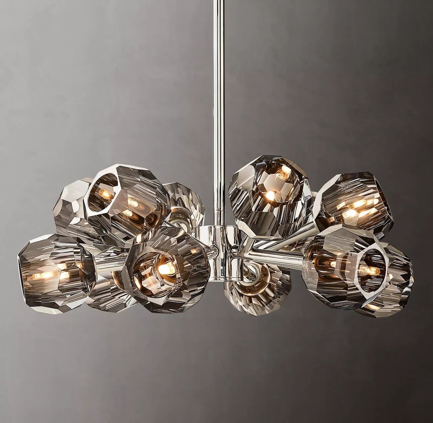 Boule De Cristal Smoke Glass Ball Modern Round Chandelier Light 24"