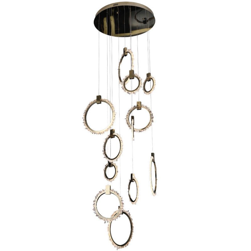 Mamie Rock Crystal 12 Rings Staircase Chandelier, Interior Decoration Chandelier