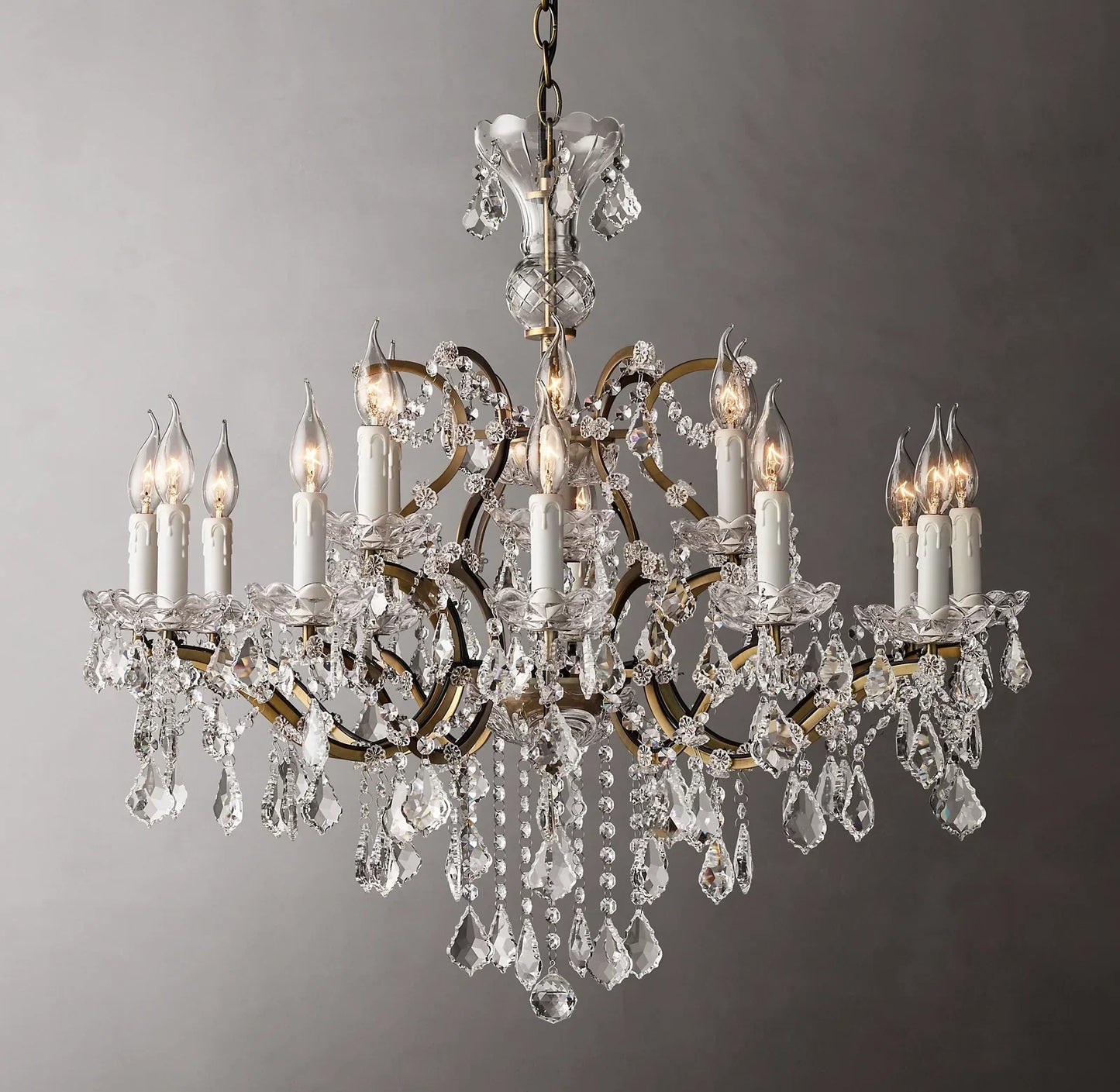 Rococo Iron & Crystal Round Chandelier 33''