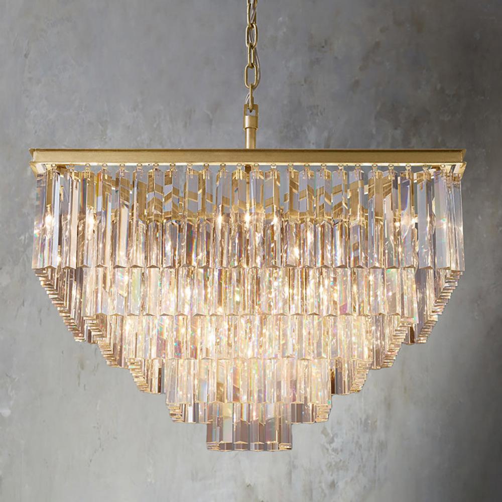 1920s Odeon Multi-Tier Crystal Square Chandelier - 34” Indoor Lighting