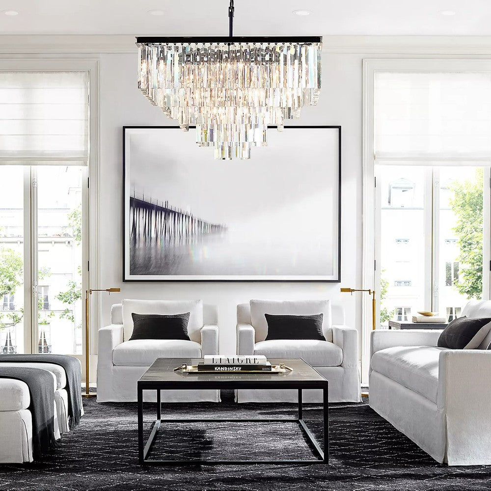 1920s Odeon Crystal Round Chandelier - Customizable Lighting for Living Rooms