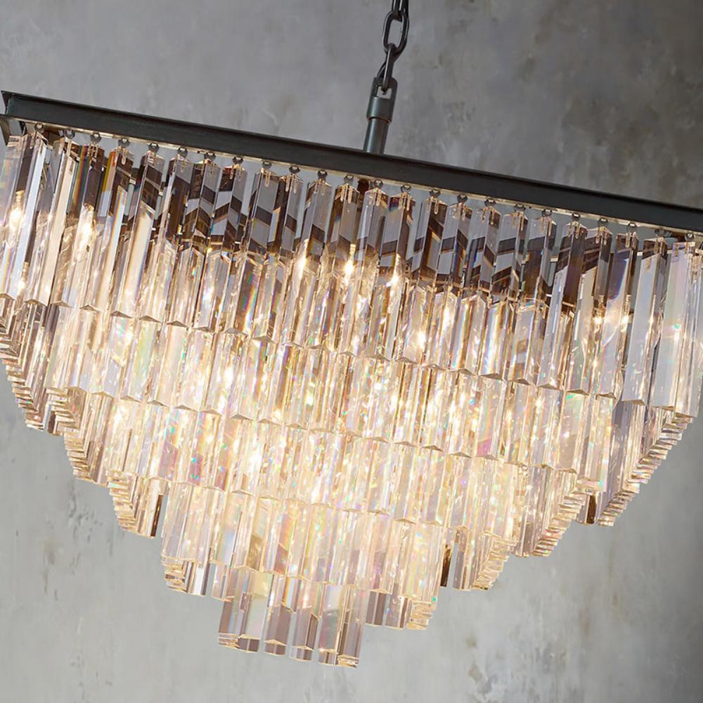 1920s Odeon Multi-Tier Crystal Square Chandelier - 34” Indoor Lighting