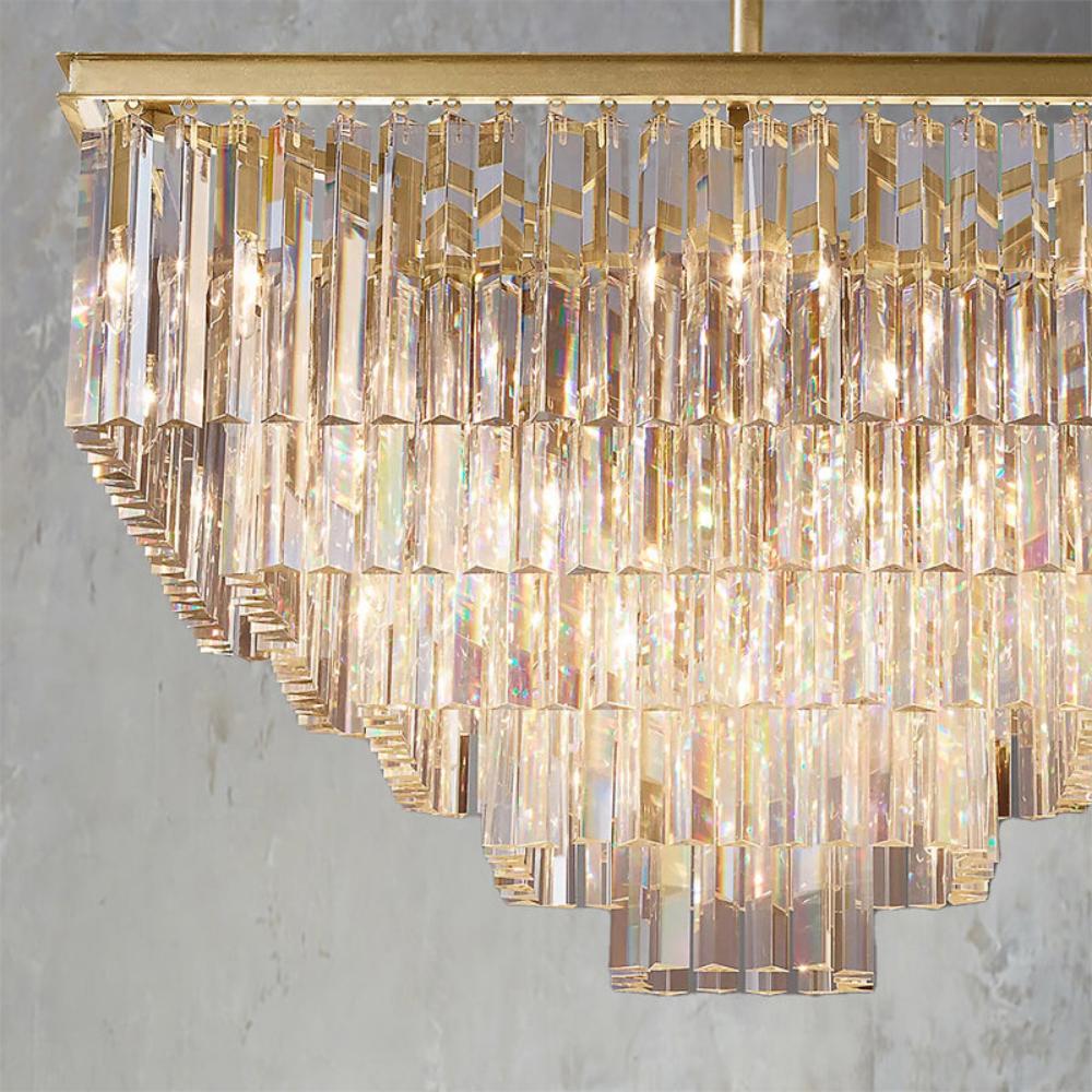 1920s Odeon Multi-Tier Crystal Square Chandelier - 34” Indoor Lighting