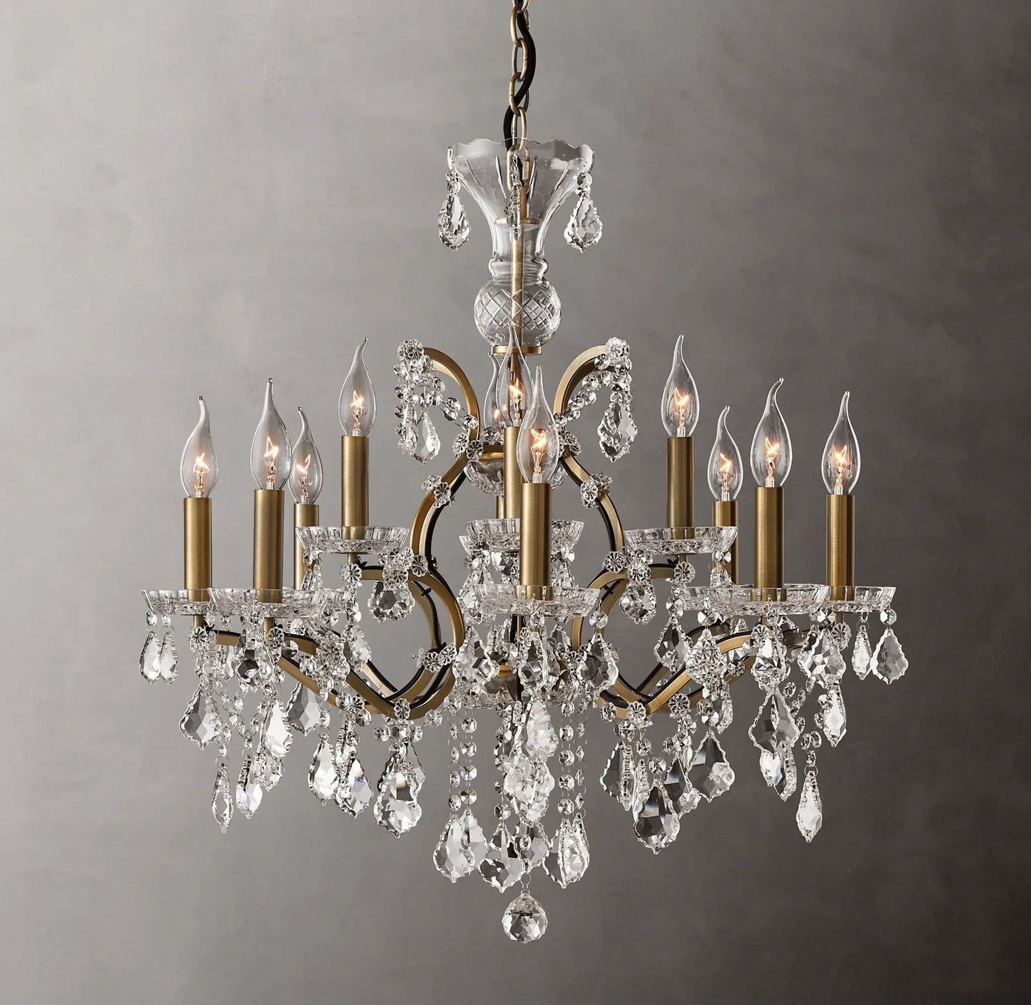 Rococo Iron Crystal Round Chandelier 28"