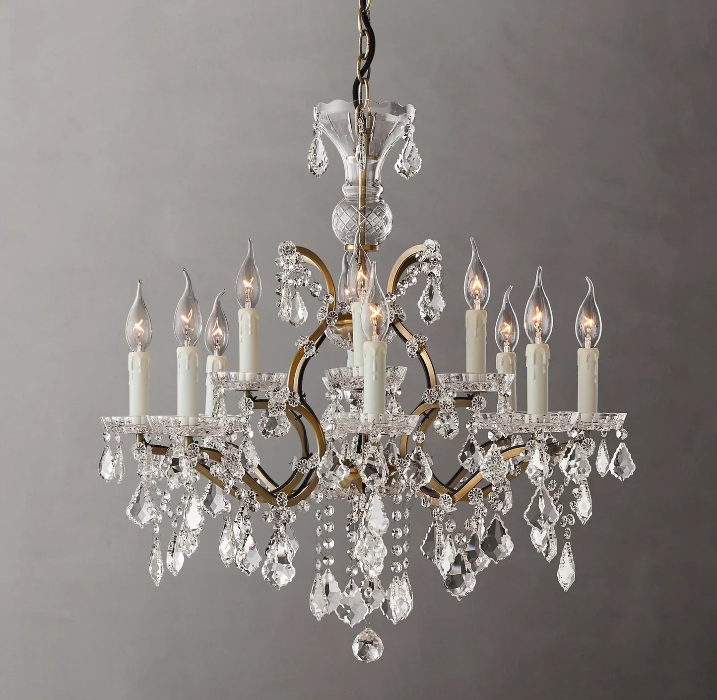 Rococo Iron Crystal Round Chandelier 28"