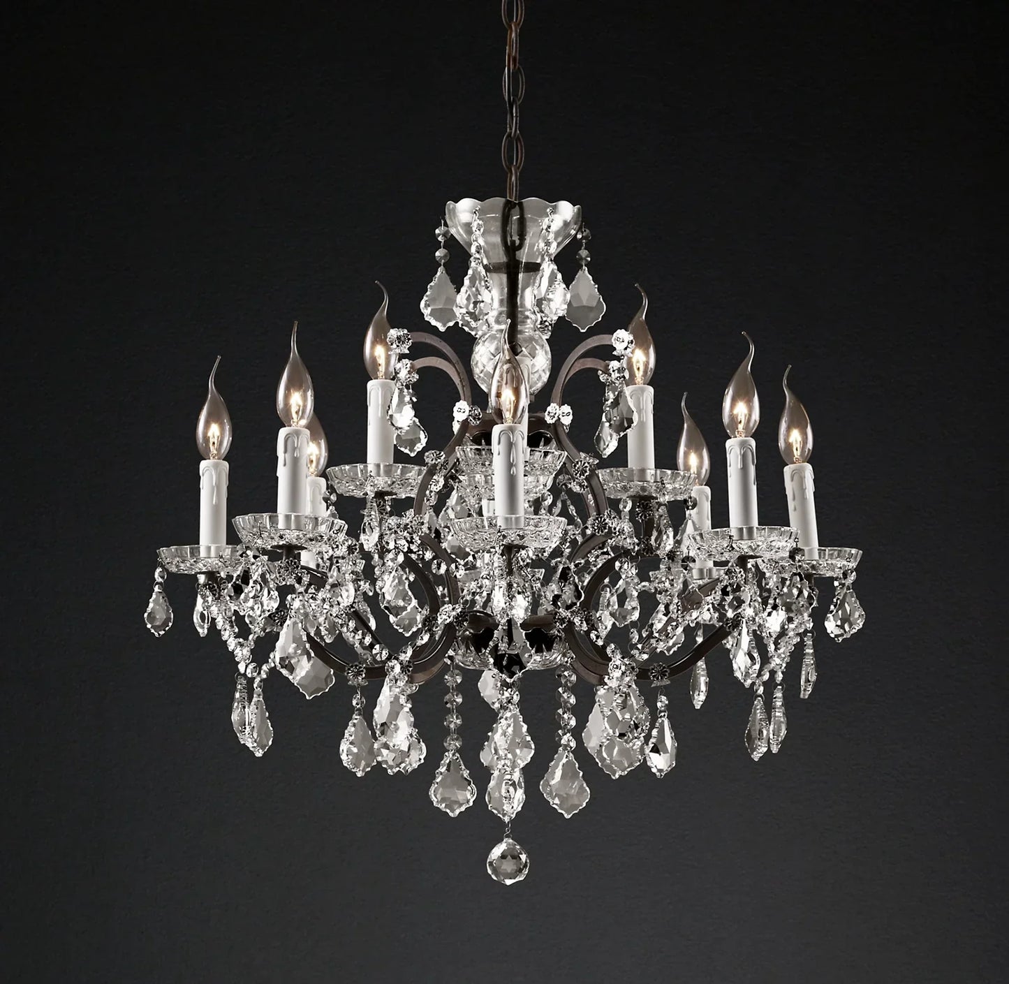 Rococo Iron Crystal Round Chandelier 28"