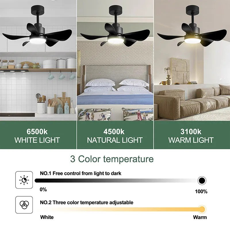 28-Inch LED Chandelier Ceiling Fan with 5 Blades, Dimmable Light & Wall Control