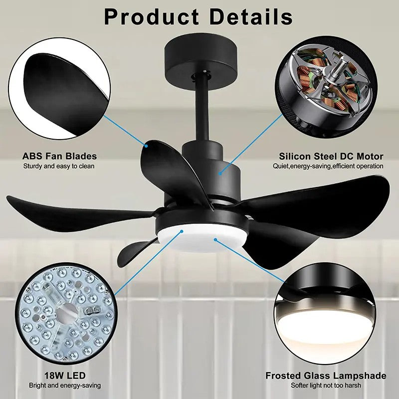 28-Inch LED Chandelier Ceiling Fan with 5 Blades, Dimmable Light & Wall Control