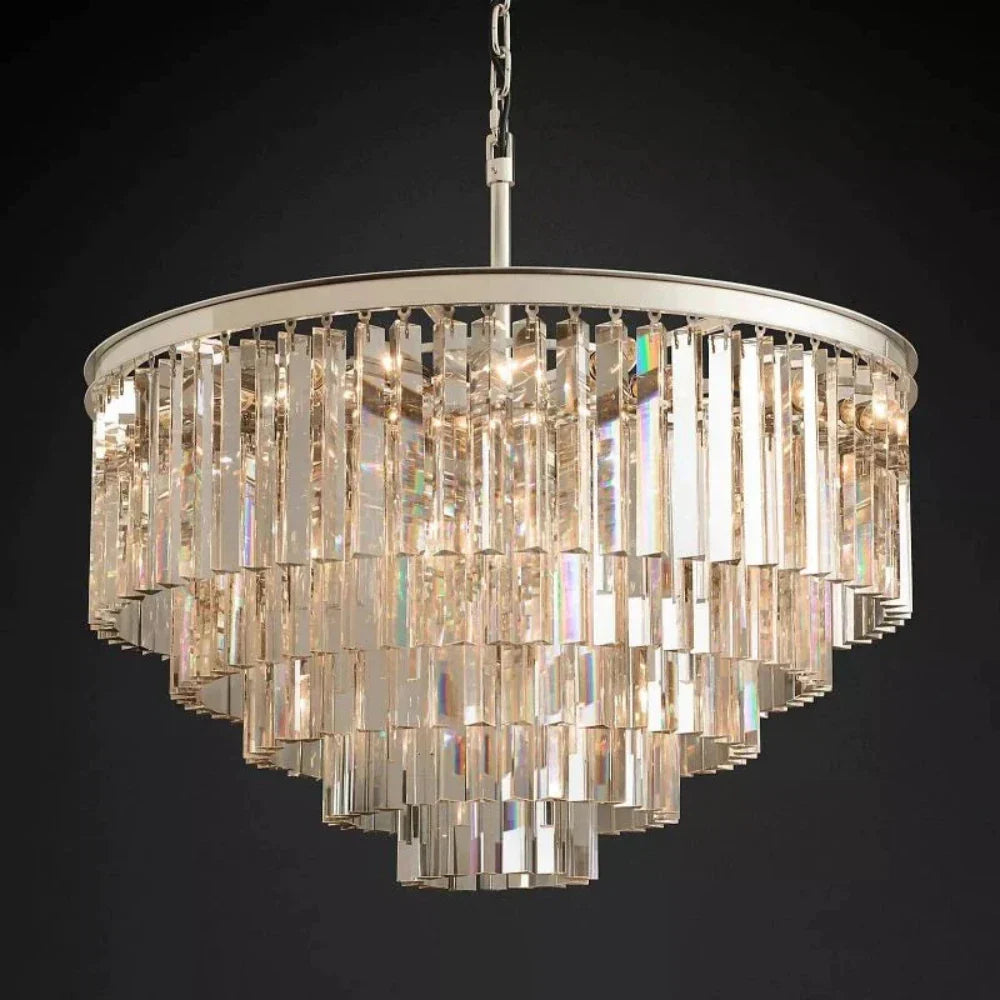 1920s Odeon Crystal Round Chandelier - Customizable Lighting for Living Rooms