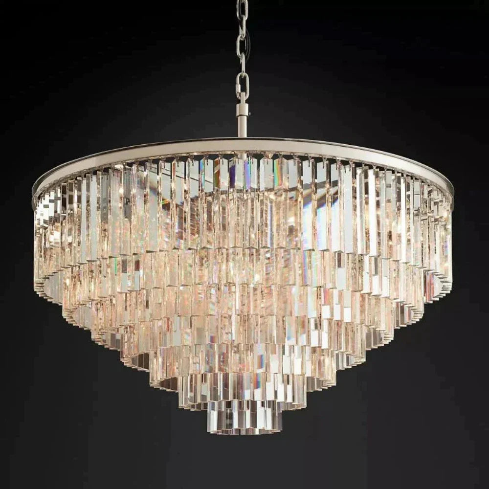 1920s Odeon Crystal Round Chandelier - Customizable Lighting for Living Rooms