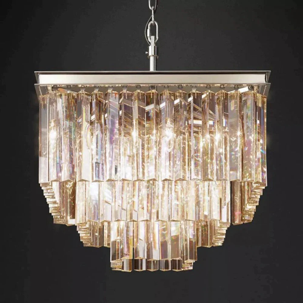 1920s Odeon Crystal Round Chandelier - Customizable Lighting for Living Rooms